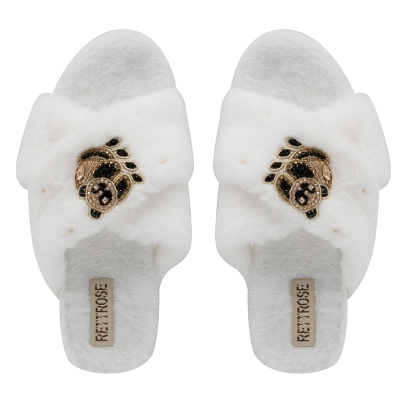 Ember Cream Luxury Plush Diamanté Embellished Handmade Slipper