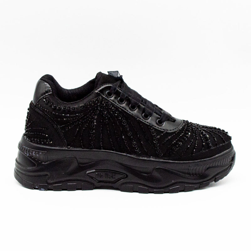 Sofia Luxury Noir Satin Handmade Embellished Trainers