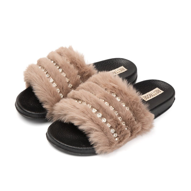 The Anita Mink Luxury Plush Diamanté Embellished Handmade Sliders | RETTROSE