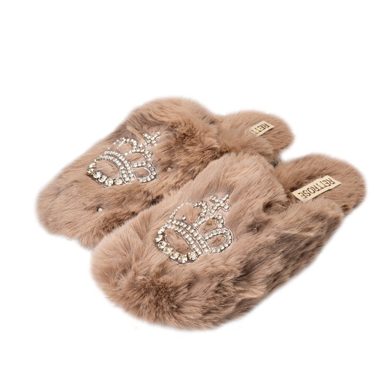 Finley Mink Luxury Plush Diamanté Embellished Handmade Slipper