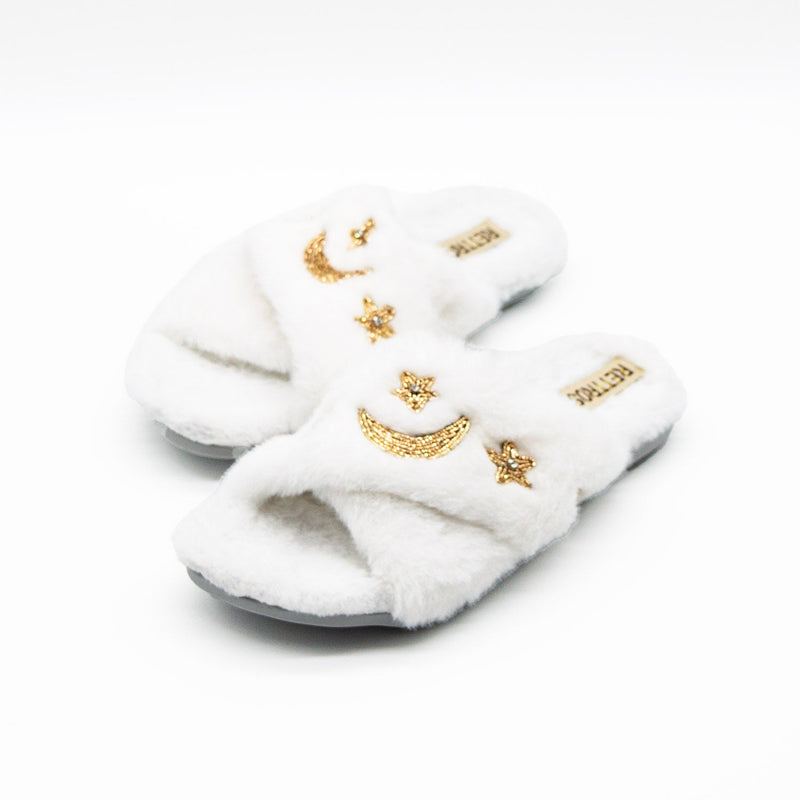 The Isabel Cream Luxury Plush Diamanté Embellished Handmade Slipper