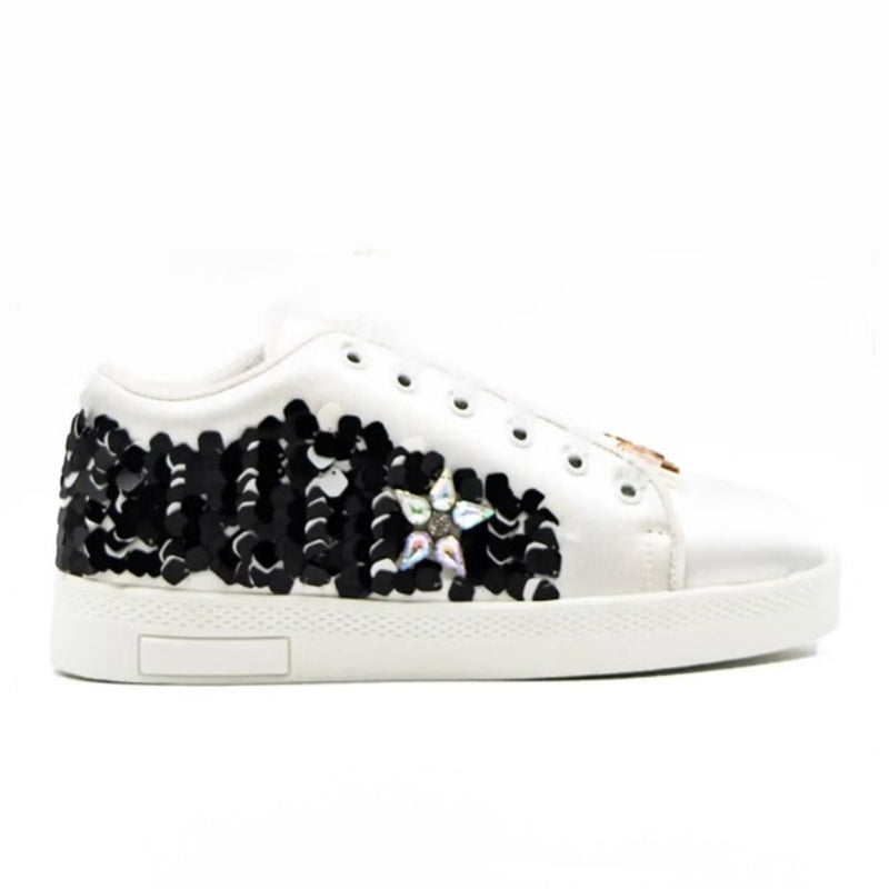 Ainhoa Luxury White Satin Handmade Embellished Tennis Shoe