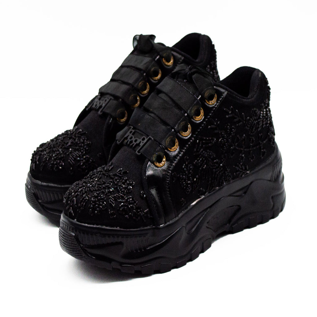 Diana Luxury Noir Satin Handmade Embellished Trainers