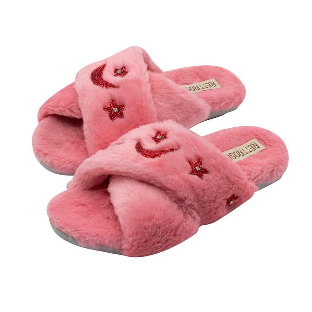 Isabel Pink Luxury Plush Diamanté Embellished Handmade Slipper