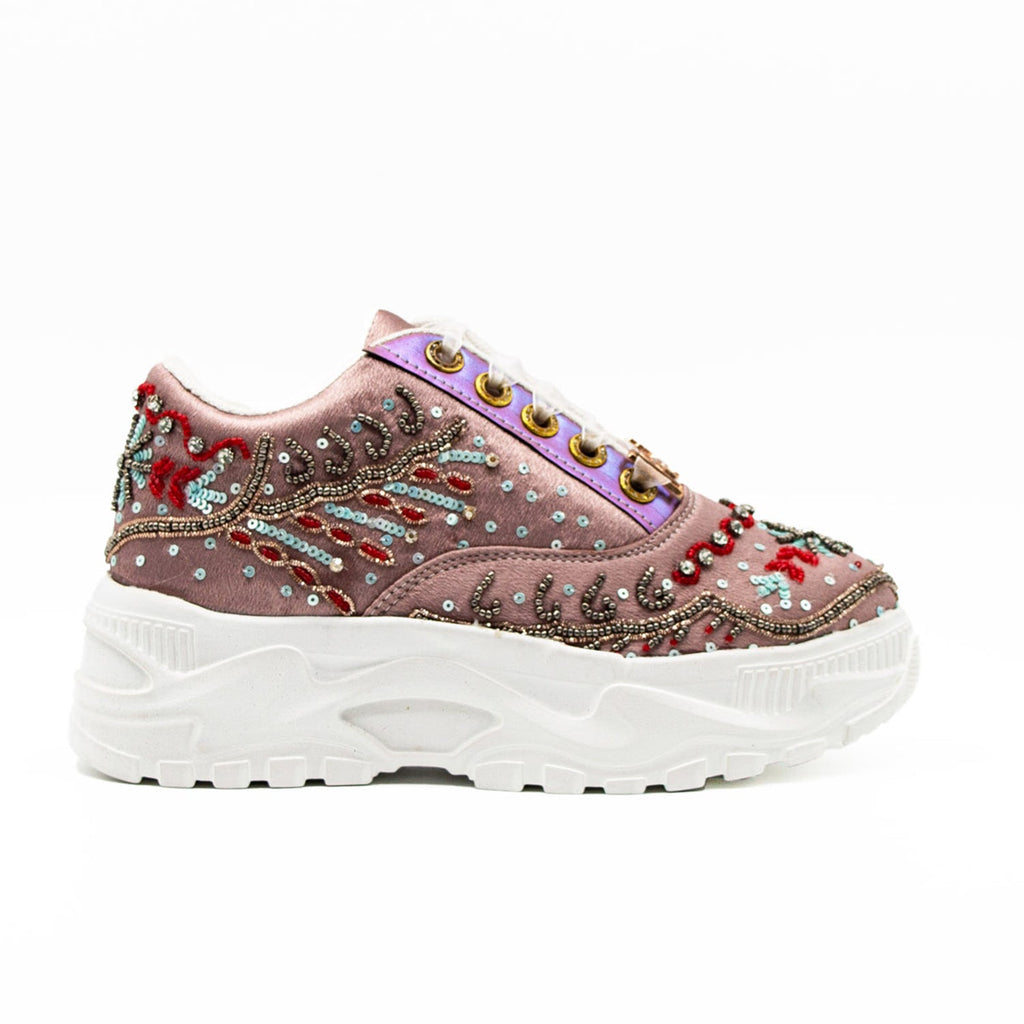 Savannah Luxury Mauve Satin Handmade Embellished Trainers