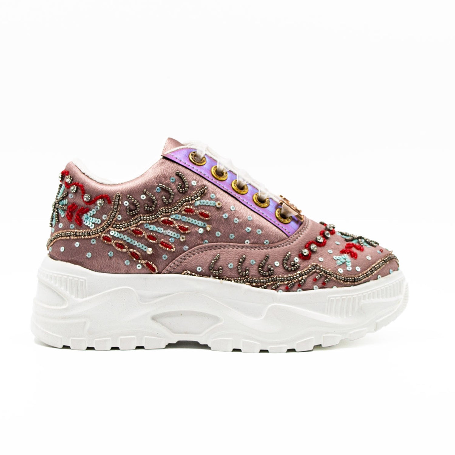Savannah Luxury Mauve Satin Handmade Embellished Trainers