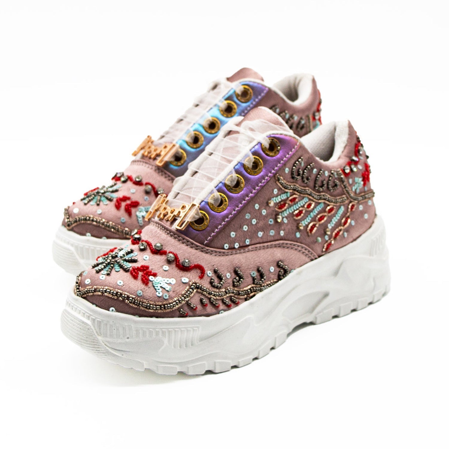 Savannah Luxury Mauve Satin Handmade Embellished Trainers