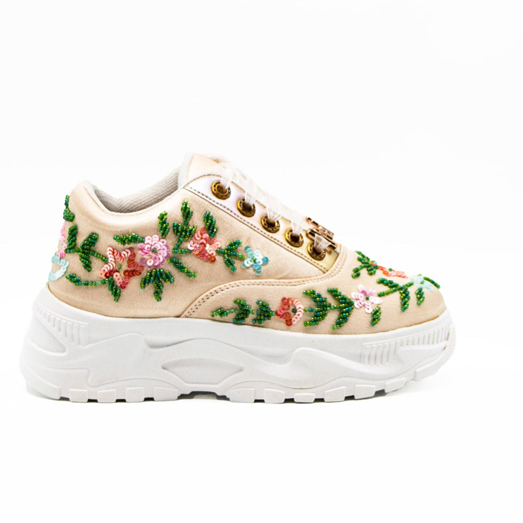 Ariana Luxury Buttermilk Satin Handmade Embellished Trainers