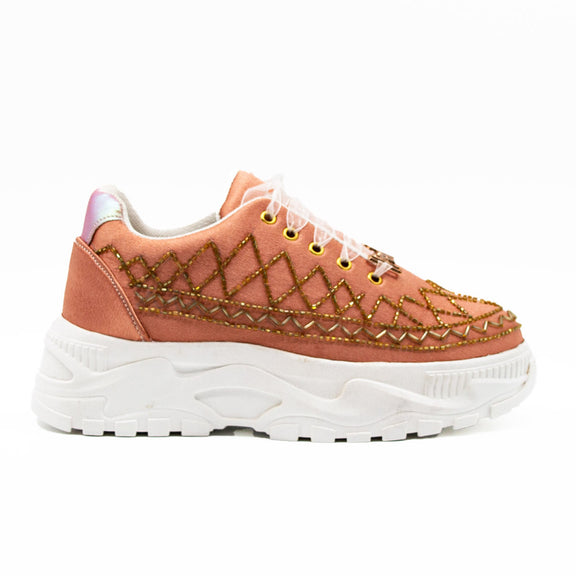 Samantha Luxury Dark Nude Satin Handmade Embellished Trainers