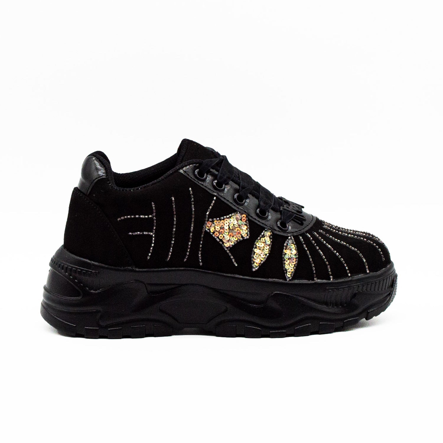 Clara Luxury Noir Suede Handmade Embellished Trainers