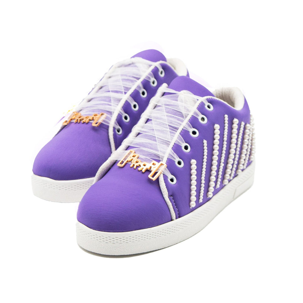 Emily Luxury Purple Lycra Handmade Embellished Trainers