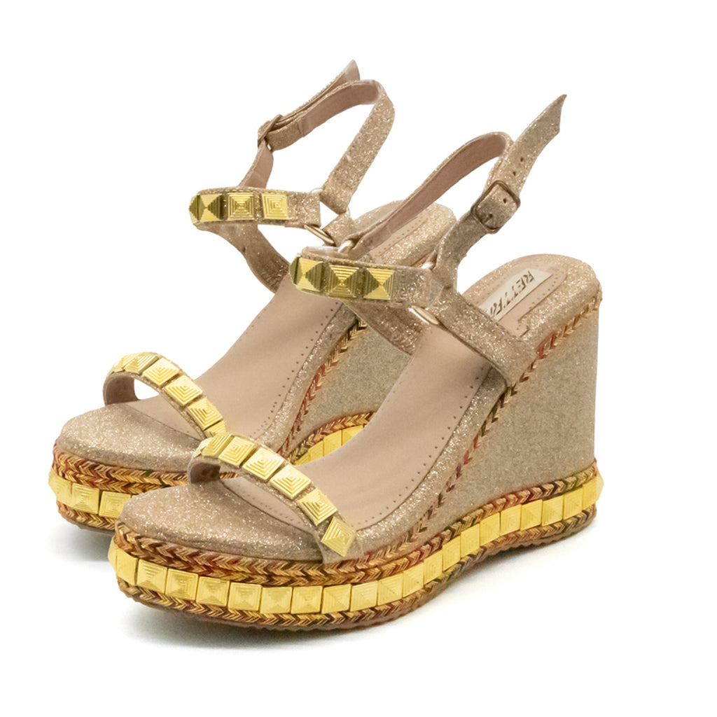 RETTROSE Rosalie Beige Luxury Women’s Synthetic Wedge Heels – Hand Embellished Beige High Heel Sandals