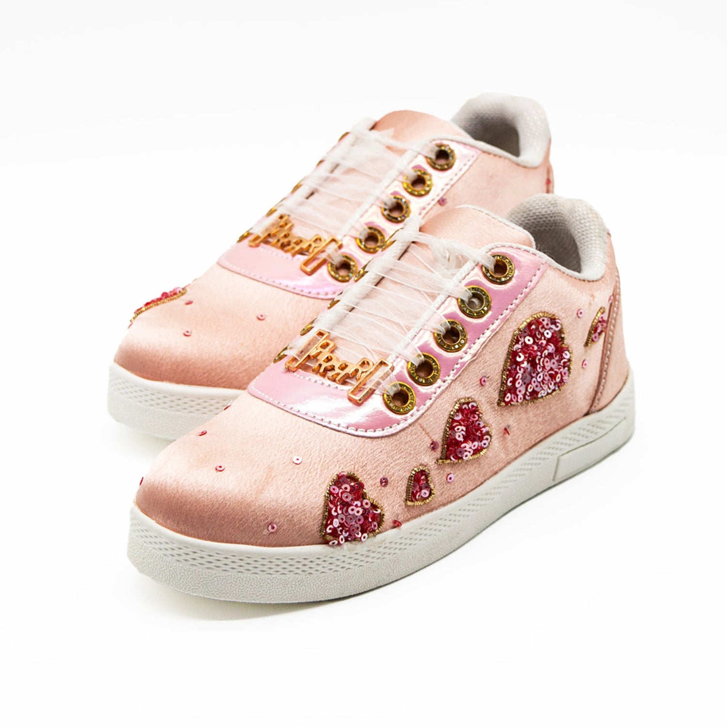 Neriah Luxury Pink Satin Handmade Embellished Tennis Shoe