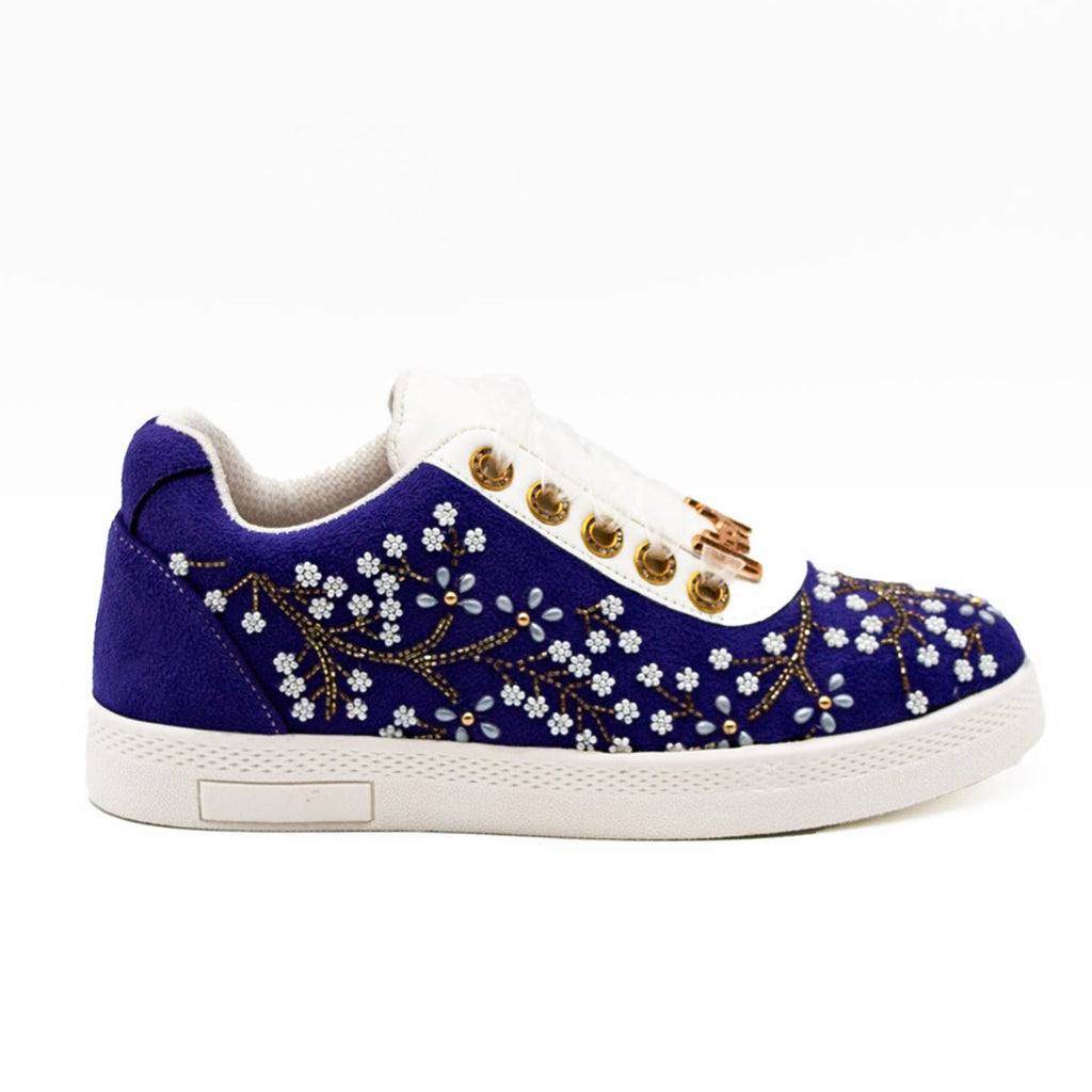 Lucy Luxury Royal Blue Suede Handmade Embellished Tennis Shoe