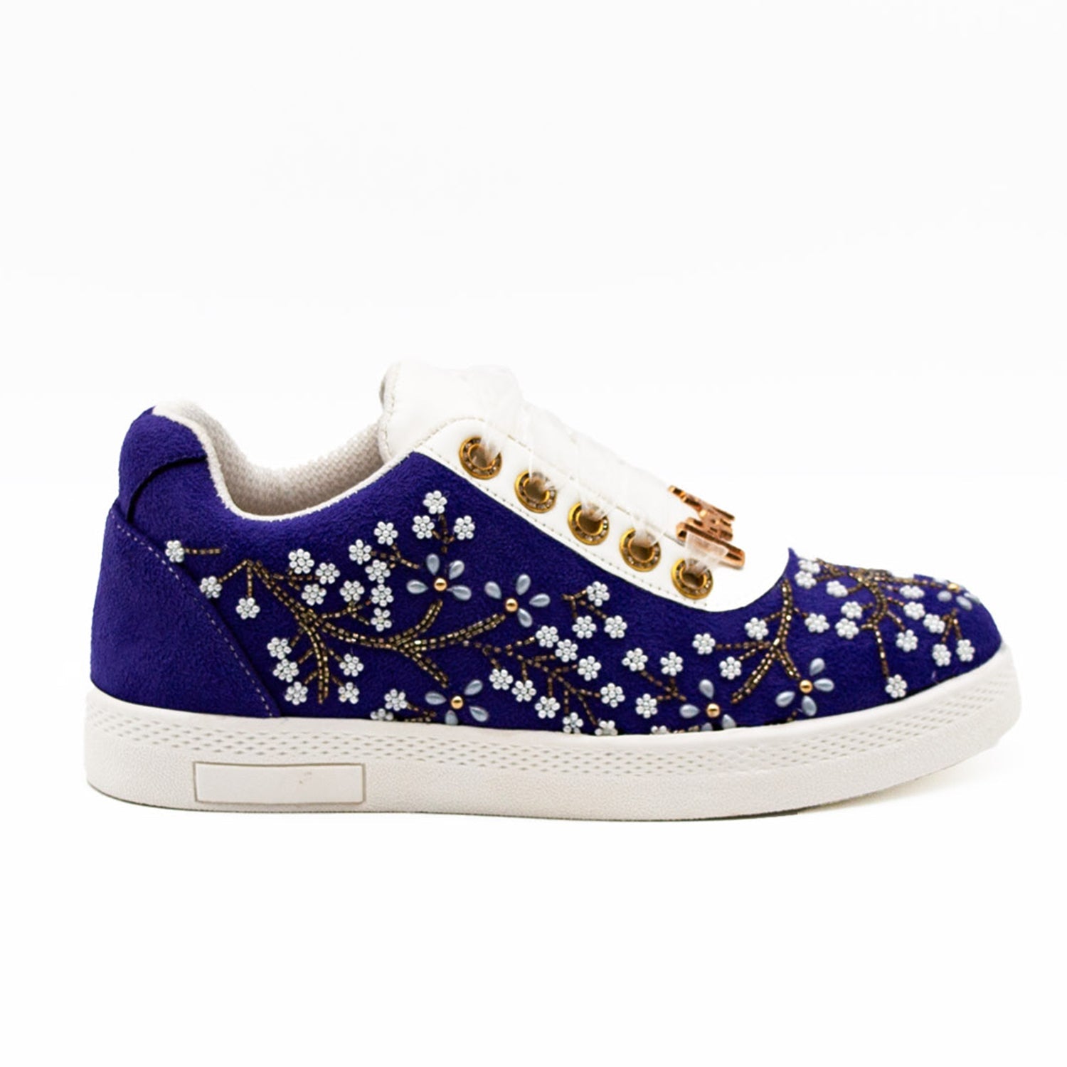 Lucy Luxury Royal Blue Suede Handmade Embellished Tennis Shoe