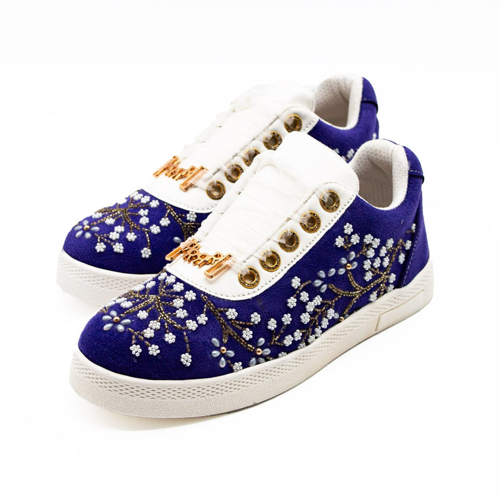 Lucy Luxury Royal Blue Suede Handmade Embellished Tennis Shoe