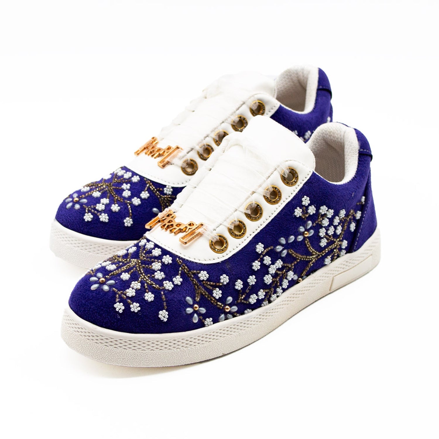 Lucy Luxury Royal Blue Suede Handmade Embellished Tennis Shoe