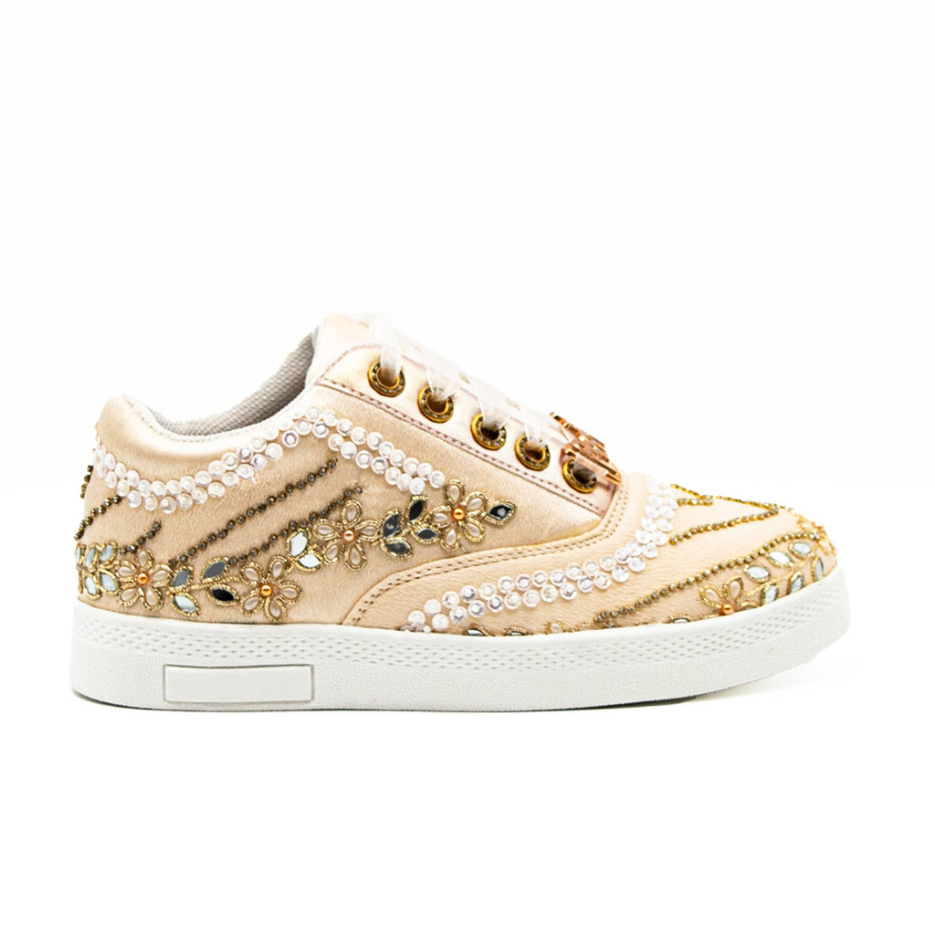 Caroline Luxury Buttermilk Satin Handmade Embellished Tennis Shoe