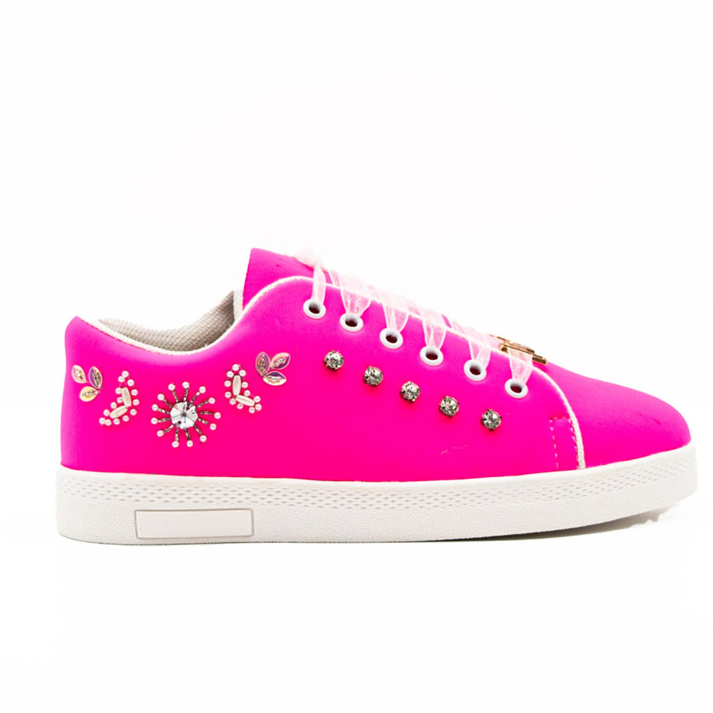 Juniper Luxury Hot Pink Lycra Handmade Embellished Tennis Shoe