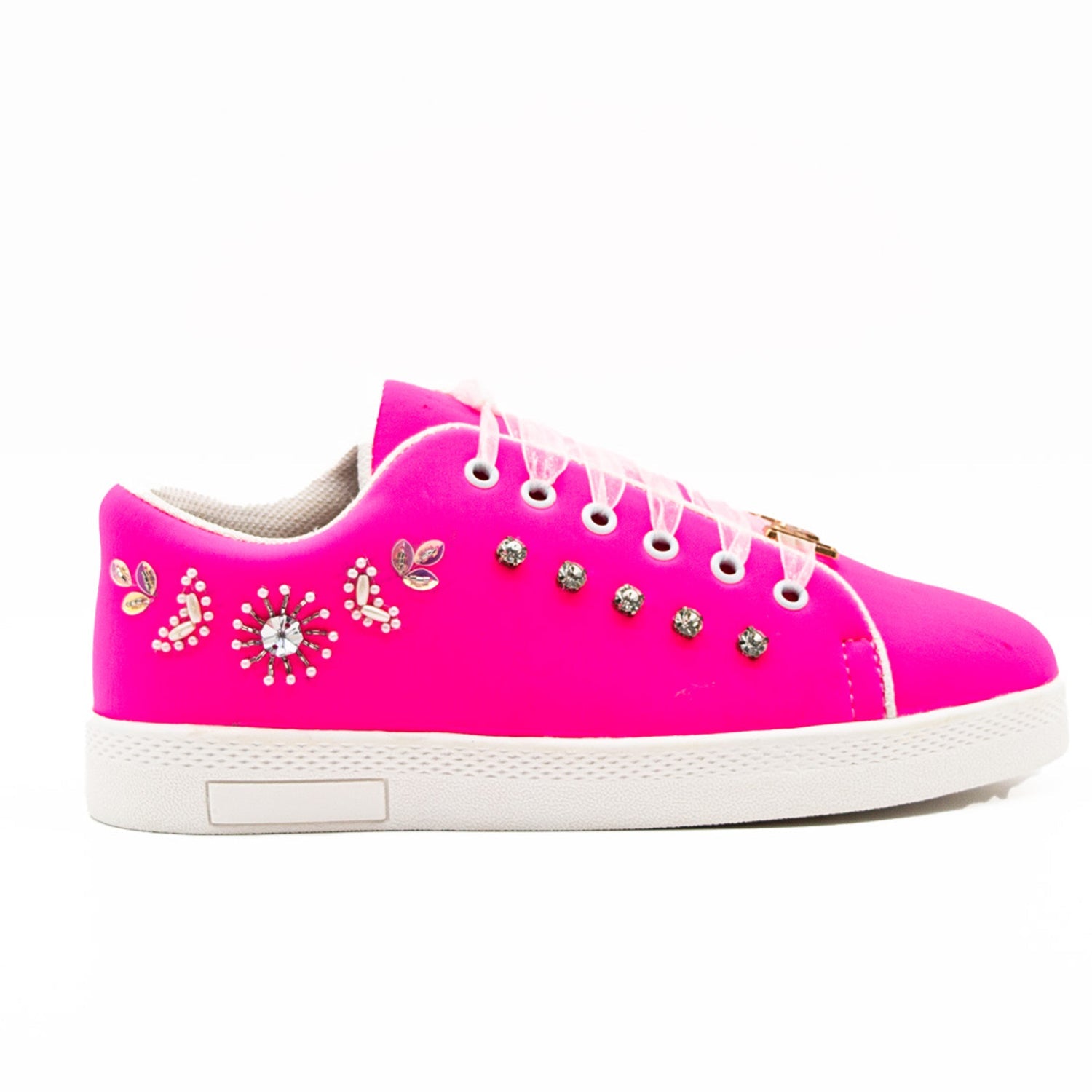 Juniper Luxury Hot Pink Lycra Handmade Embellished Tennis Shoe