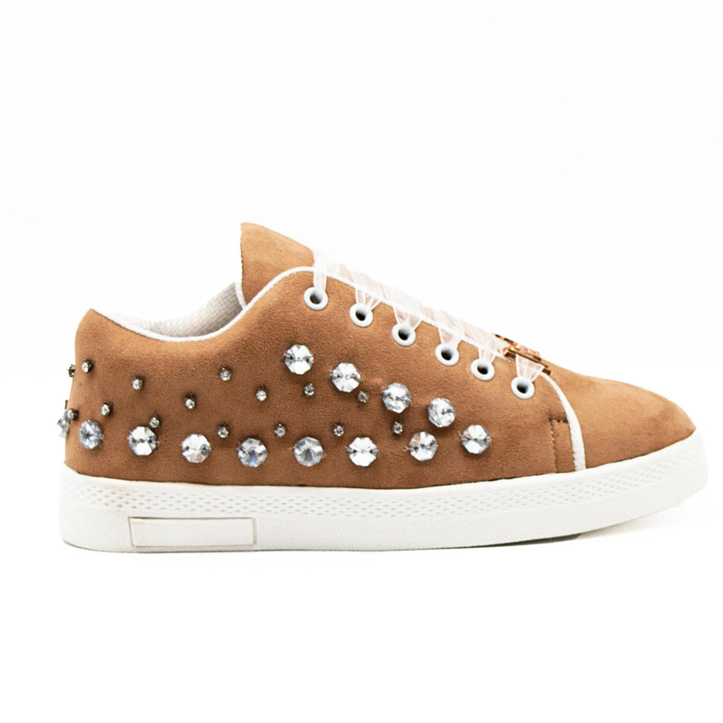 Lydia Luxury Desert Storm Suede Handmade Embellished Tennis Shoe