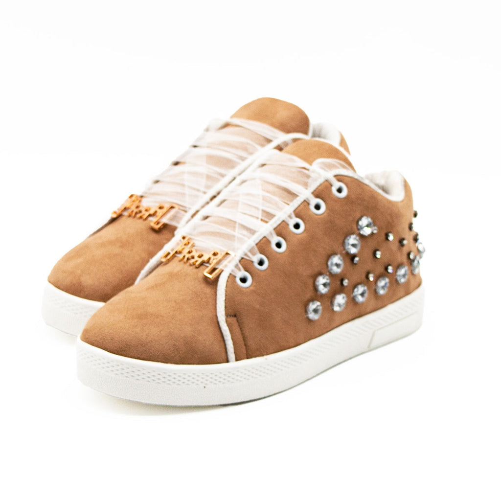 Lydia Luxury Desert Storm Suede Handmade Embellished Tennis Shoe