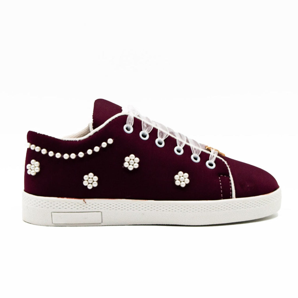 Maria Luxury Plum Lycra Handmade Embellished Tennis Shoe