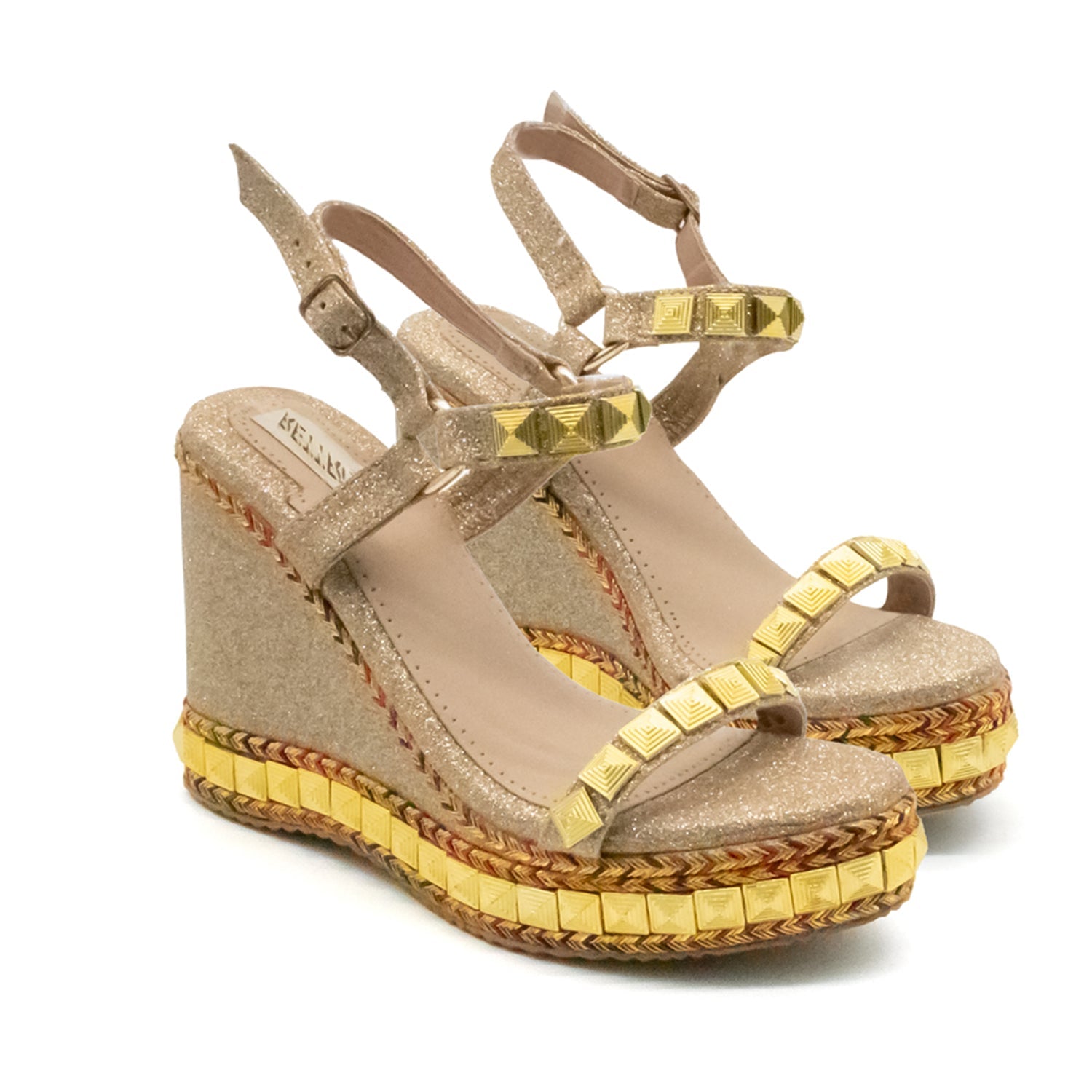 RETTROSE Rosalie Beige Luxury Women’s Synthetic Wedge Heels – Hand Embellished Beige High Heel Sandals