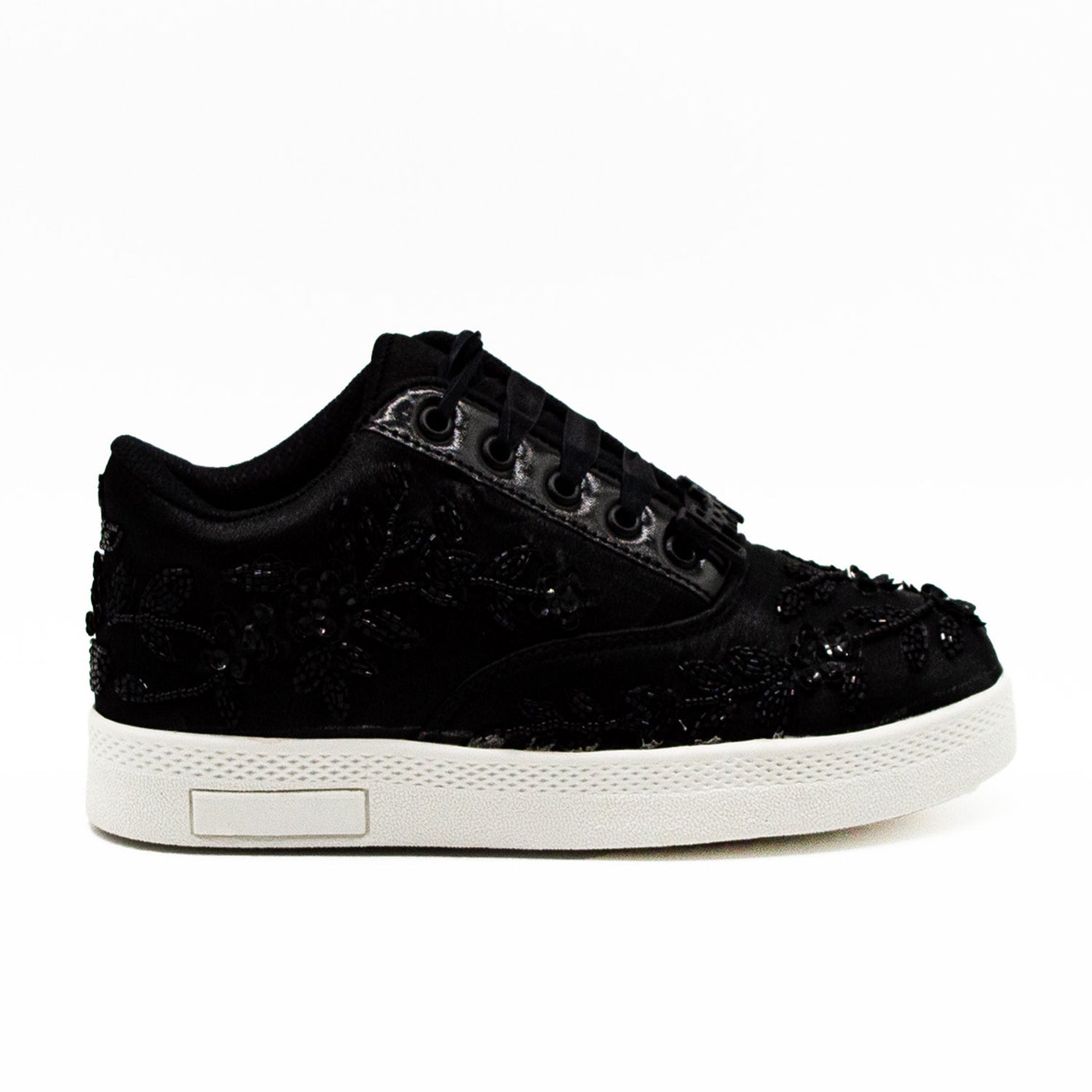 Natalia Luxury Black Satin Handmade Embellished Tennis Shoe