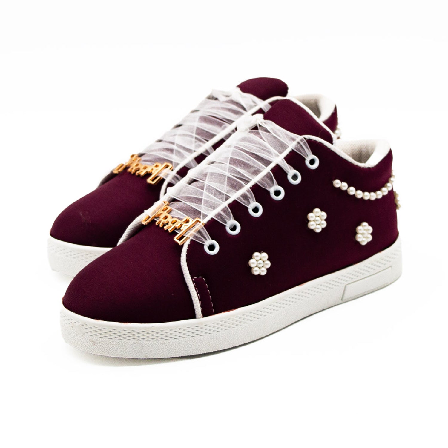 Maria Luxury Plum Lycra Handmade Embellished Tennis Shoe