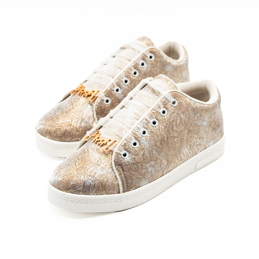 Brielle Luxury Pale Gold Satin Handmade Embellished Tennis Shoe