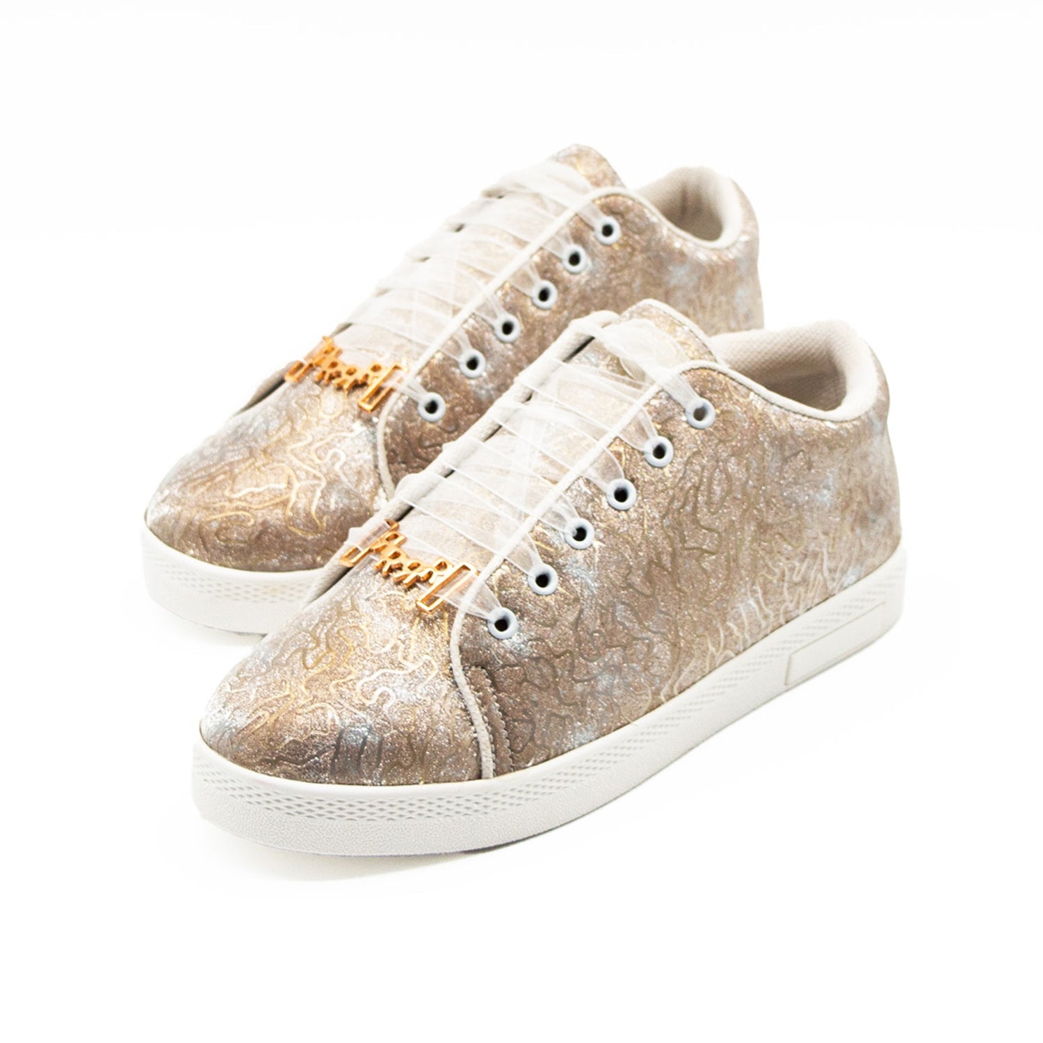 Brielle Luxury Pale Gold Satin Handmade Embellished Tennis Shoe