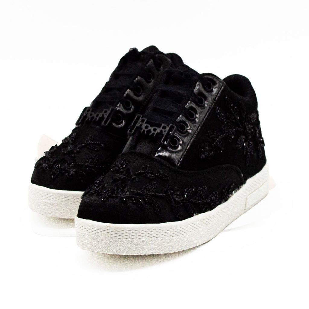 Natalia Luxury Black Satin Handmade Embellished Tennis Shoe