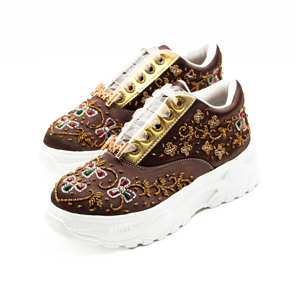 Evelyn Luxury Mauve Satin Handmade Embellished Trainers