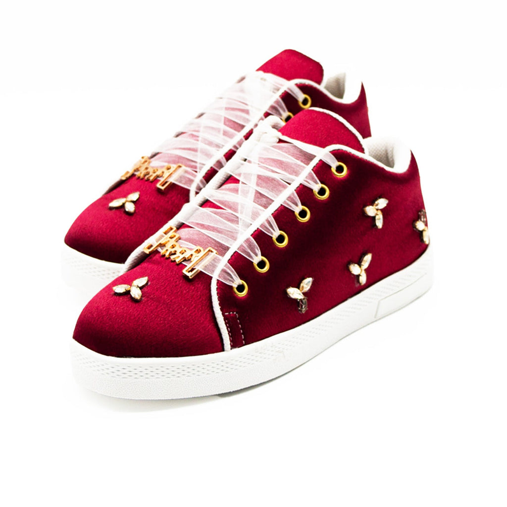 Hadley Luxury Ruby Satin Handmade Embellished Tennis Shoe