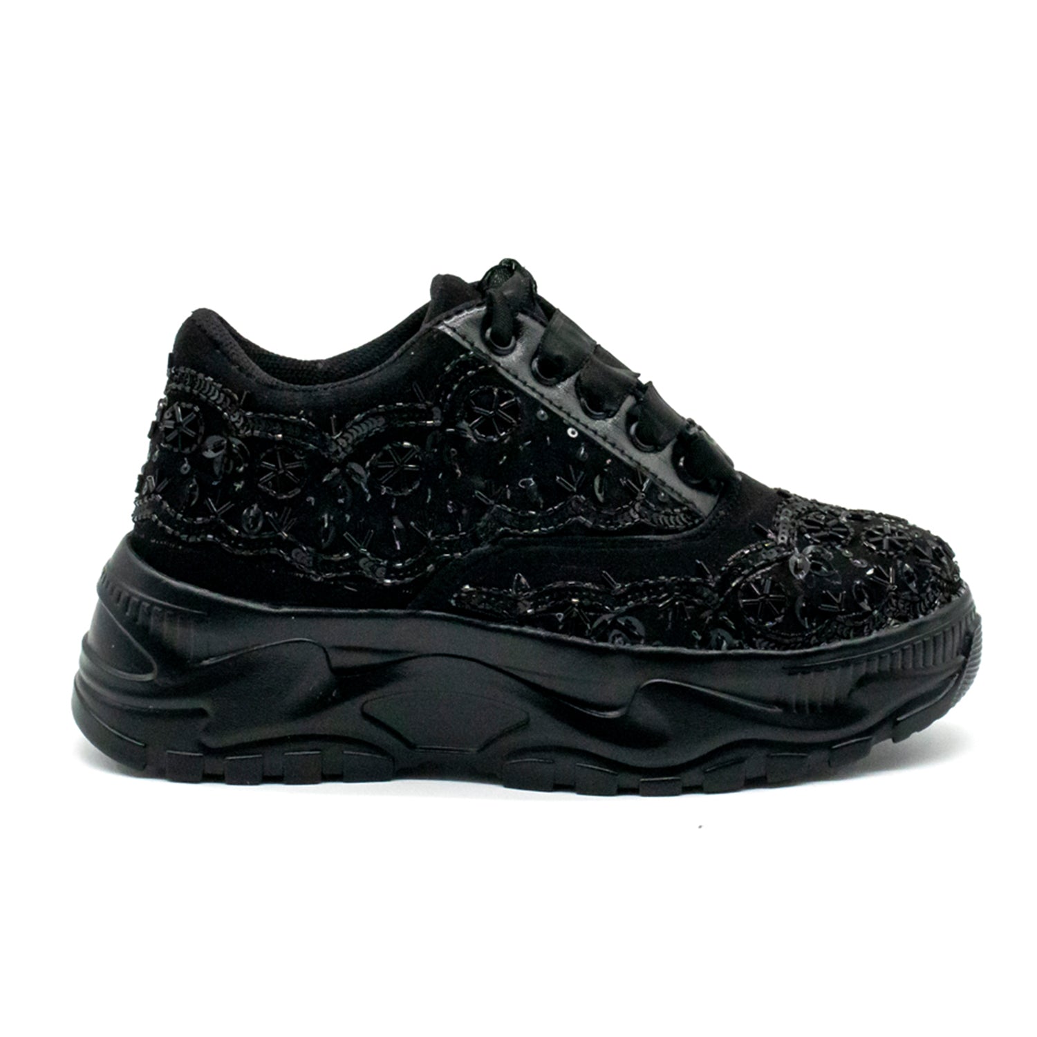 Ava Luxury Noir Suede Handmade Embellished Trainers
