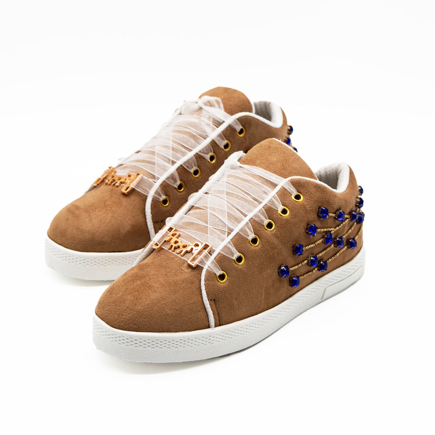 Millie Luxury Desert Storm Suede Handmade Embellished Tennis Shoe