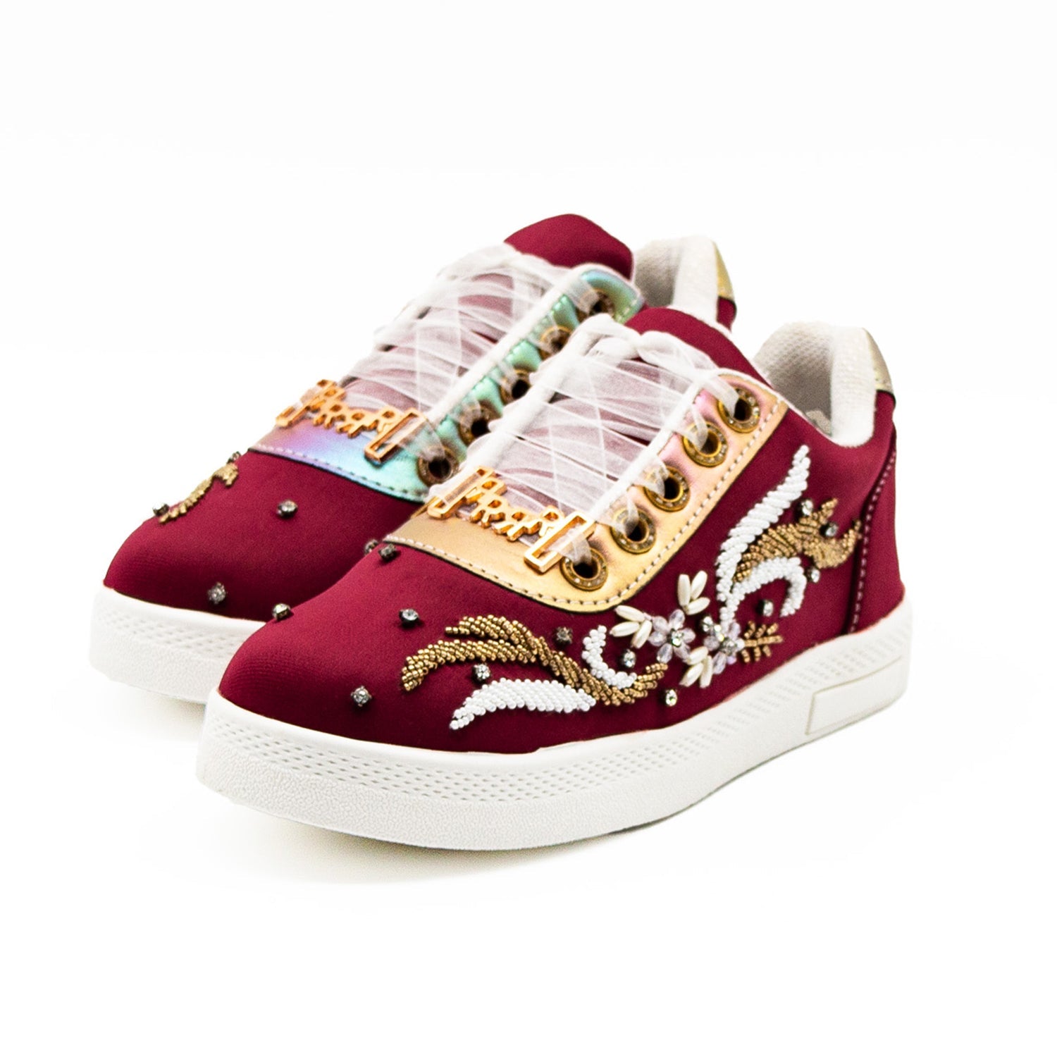 Catalina Luxury Ruby Lycra Handmade Embellished Tennis Shoe