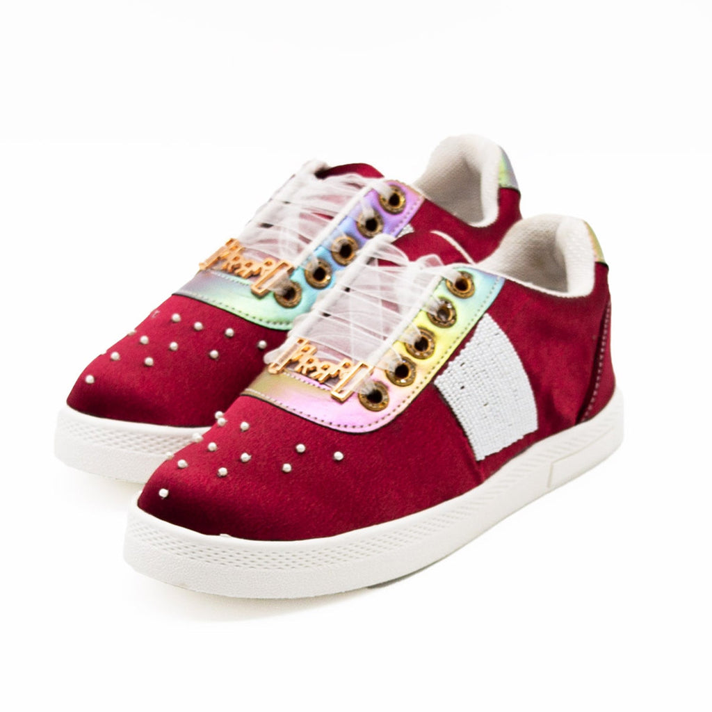 Sienna Luxury Ruby Satin Handmade Embellished Tennis Shoe