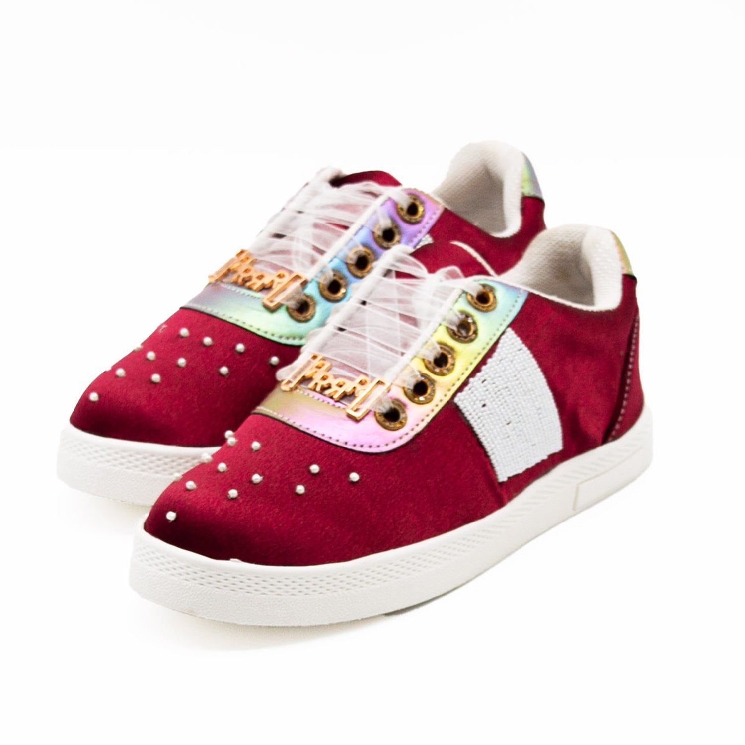 Sienna Luxury Ruby Satin Handmade Embellished Tennis Shoe
