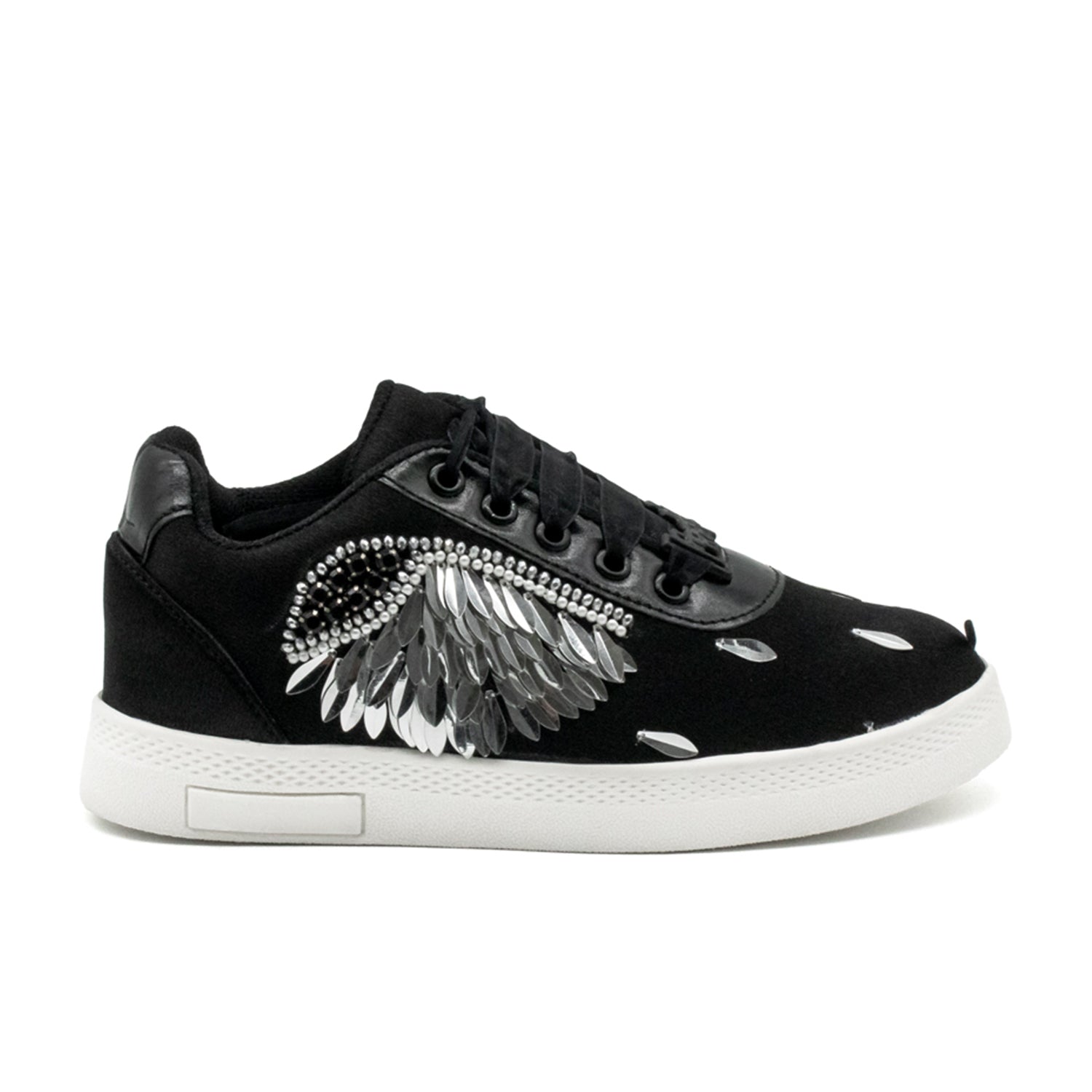 Alina Luxury Black Satin Handmade Embellished Tennis Shoe