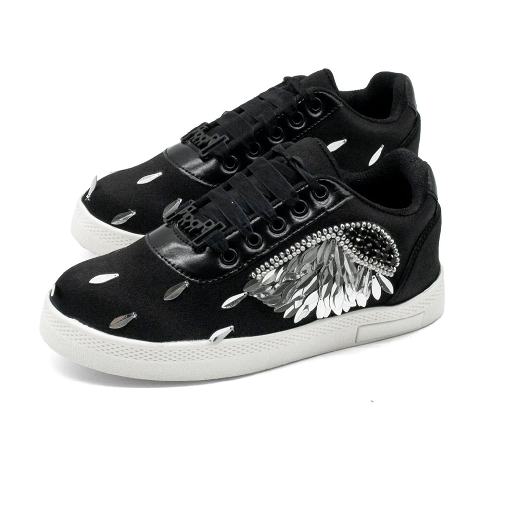 Alina Luxury Black Satin Handmade Embellished Tennis Shoe