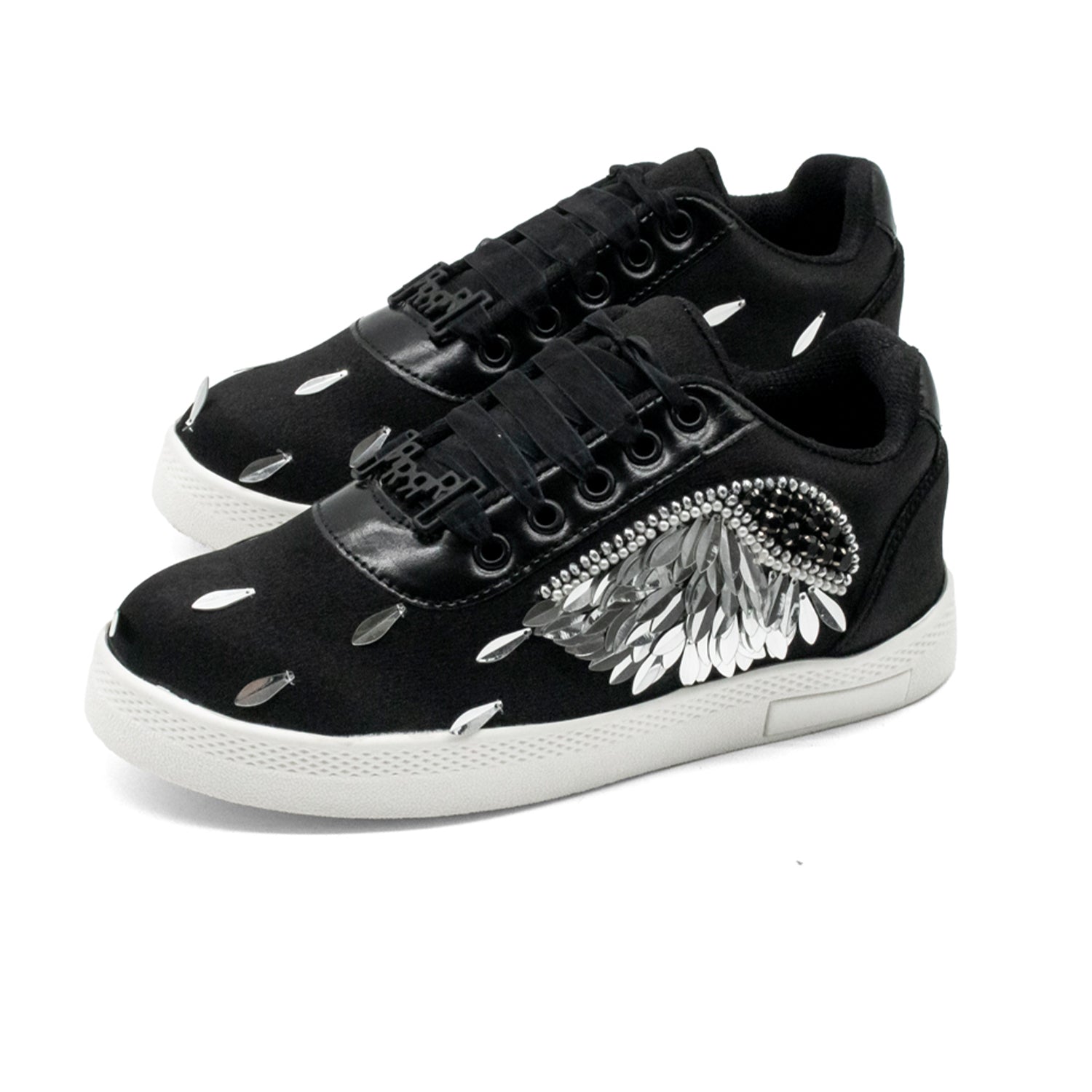 Alina Luxury Black Satin Handmade Embellished Tennis Shoe