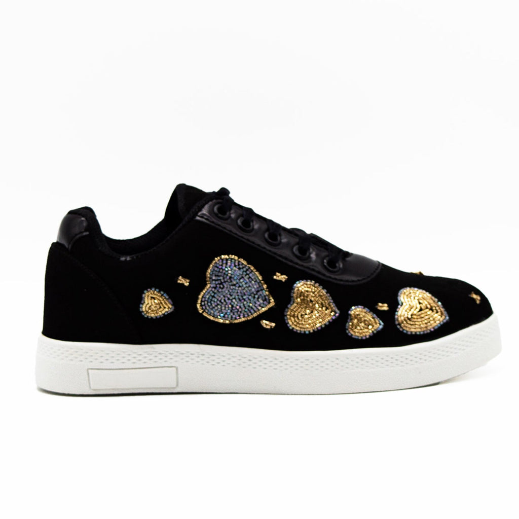 Elsa Luxury Black Suede Handmade Embellished Tennis Shoe