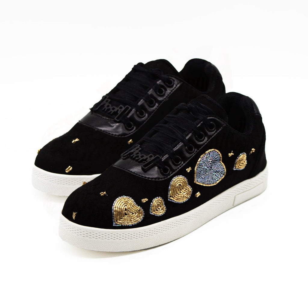 Elsa Luxury Black Suede Handmade Embellished Tennis Shoe