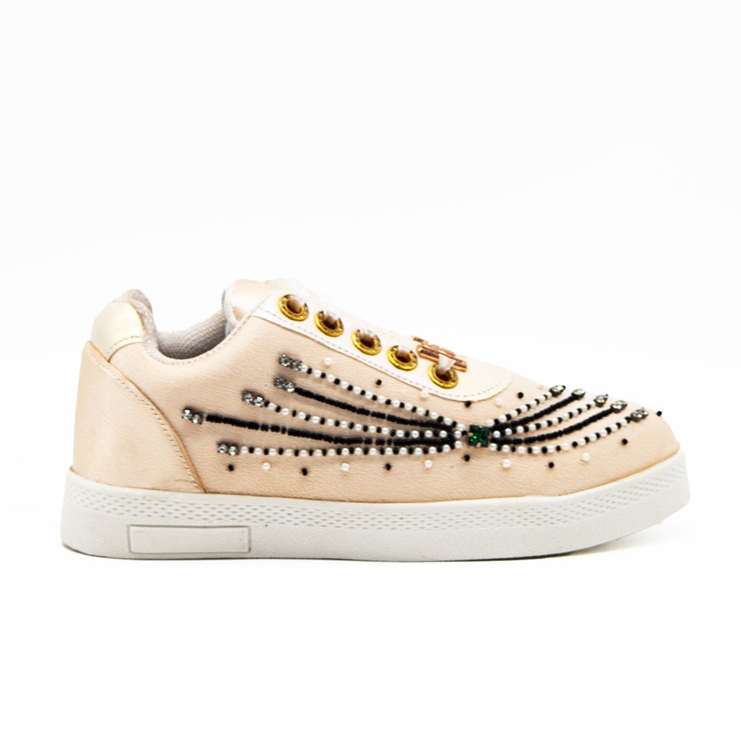 Nancy Luxury Buttermilk Satin Handmade Embellished Tennis Shoe