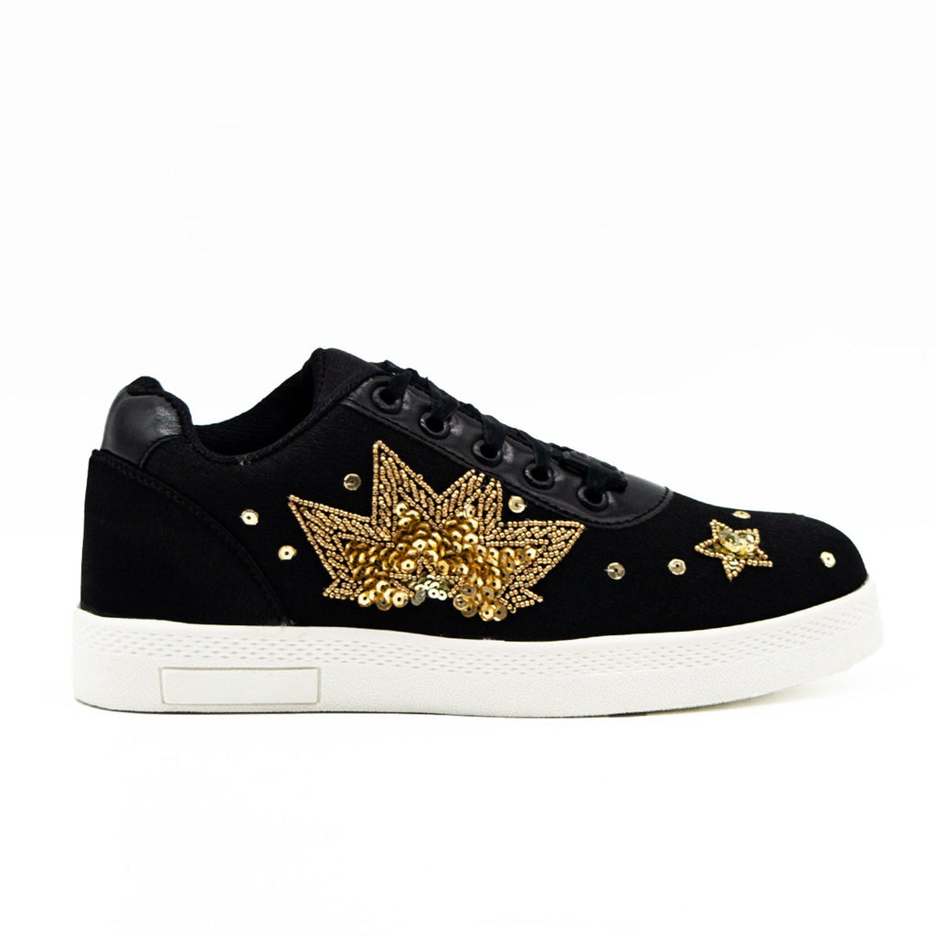 Emiliana Luxury Black Satin Handmade Embellished Tennis Shoe