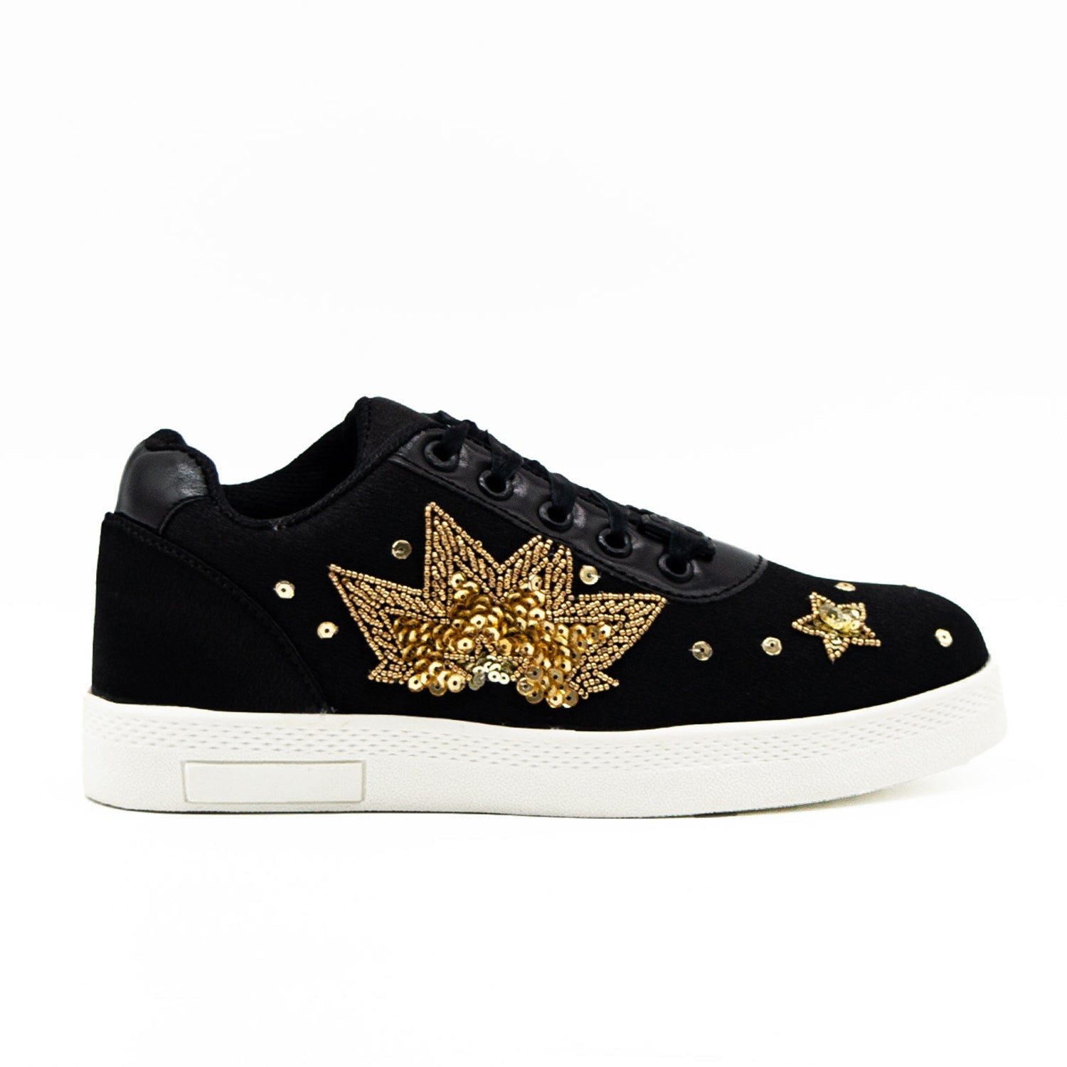 Emiliana Luxury Black Satin Handmade Embellished Tennis Shoe