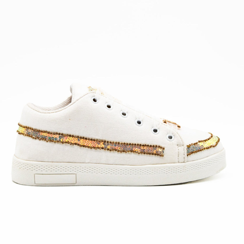 Ramona Luxury White Canvas Handmade Embellished Tennis Shoe