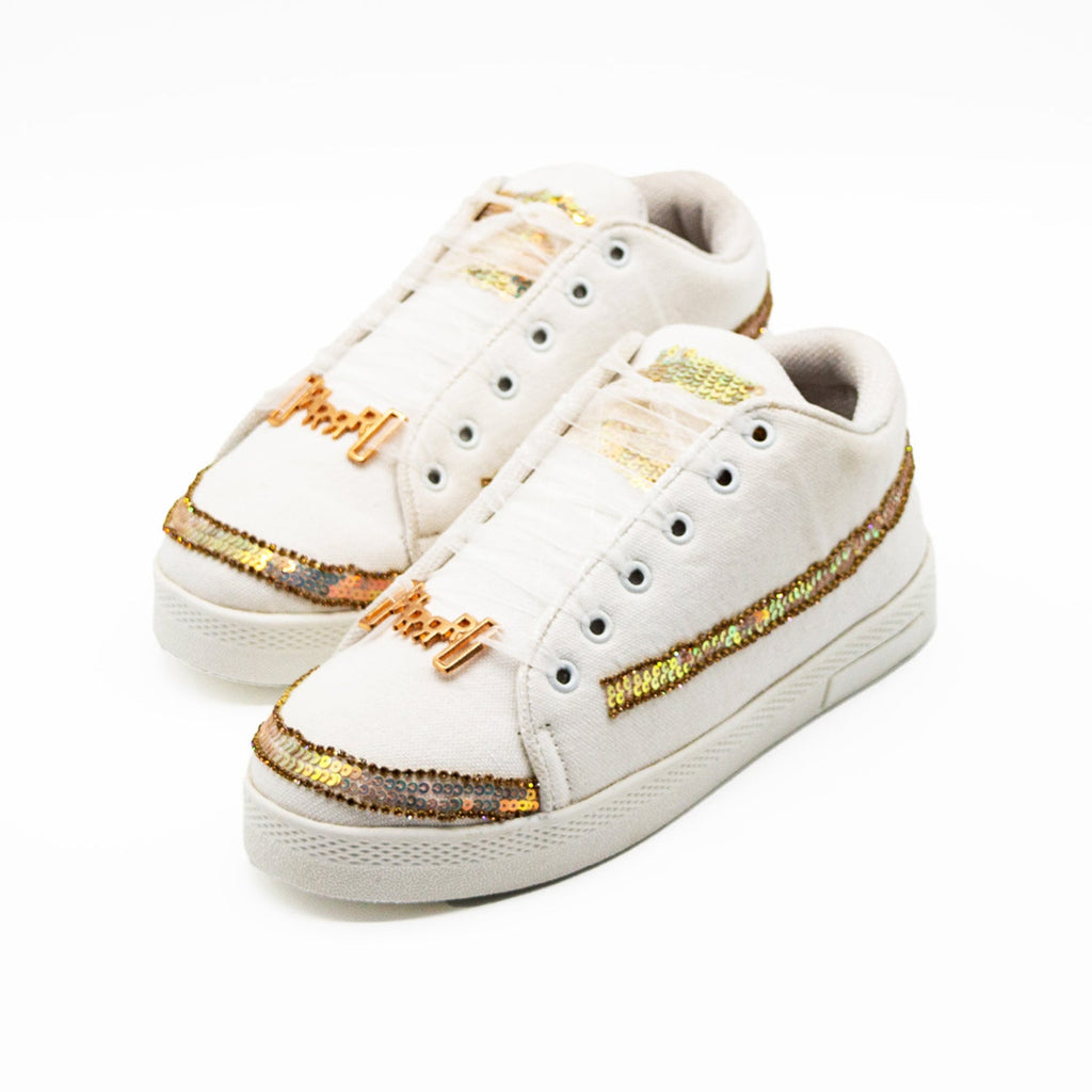 Ramona Luxury White Canvas Handmade Embellished Tennis Shoe
